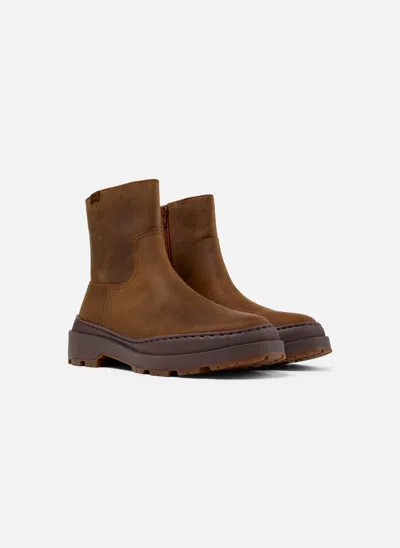 Camper Round-toe Suede Boots In Brown