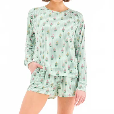Mary Square Annie Pajama Top & Shorts Set In Cottage Stripes In Green
