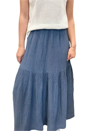 Red Haute Aegean Tiered Maxi Skirt In Blue In Blue