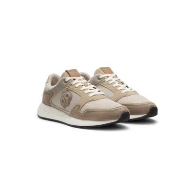Hugo Boss Suede Trainers With Double B Monogram In Brown