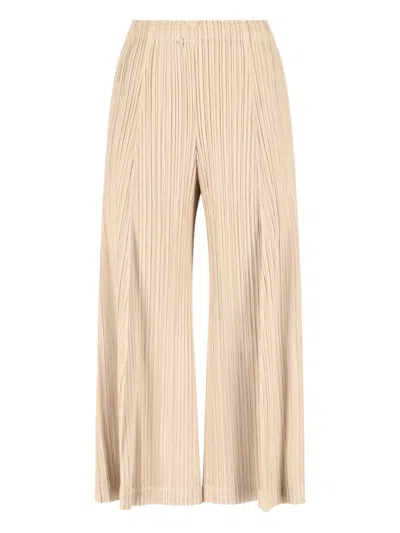 Pleats Please Wide-leg Cropped Trousers In Finely Pleated Fabric In Brown