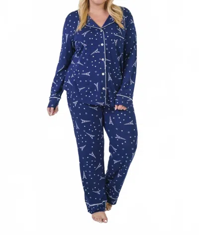 The Cat's Pajamas Etoile Pima Knit Pajama In Navy In Black
