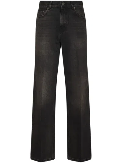 Haikure High-waisted Wide-leg Jeans With Vintage Faded Finish In Black