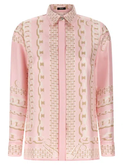 Versace Silk Twill Shirt With Scarf Print In Pink
