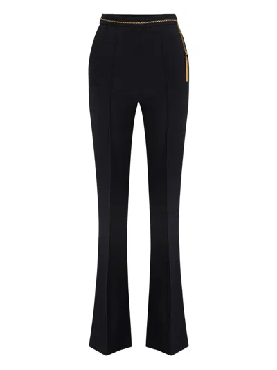 Elisabetta Franchi Lightweight Crepe Trousers With Jewel Chain In Black