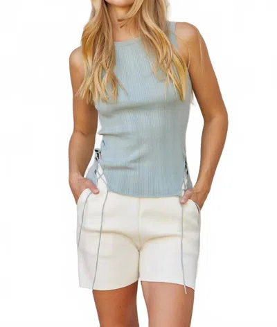 Crescent Estefania Lace Up Linen Knit Tank In Coastal Blue In Blue