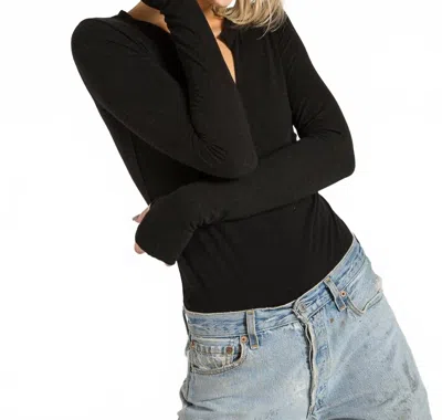 N:philanthropy Rio Split Neck Bodysuit In Black In Black