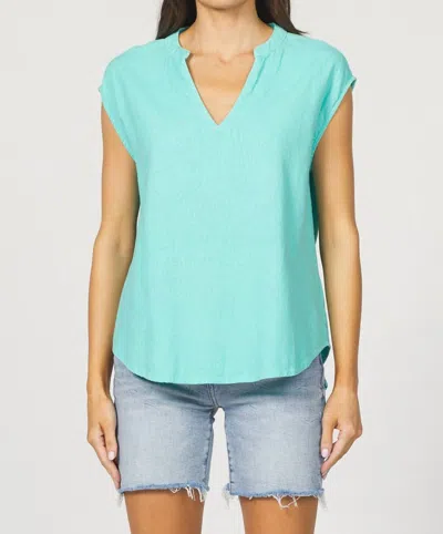 Dear John Denim Collared Short Sleeve Popover Top In Pool Blue In Green