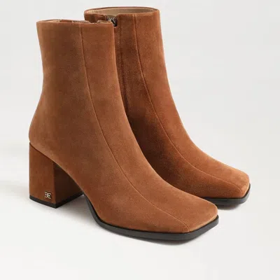 Sam Edelman Mayla Bootie Women's Brown Zipper Square Toe Ankle Boots Jobb1232 In Brown