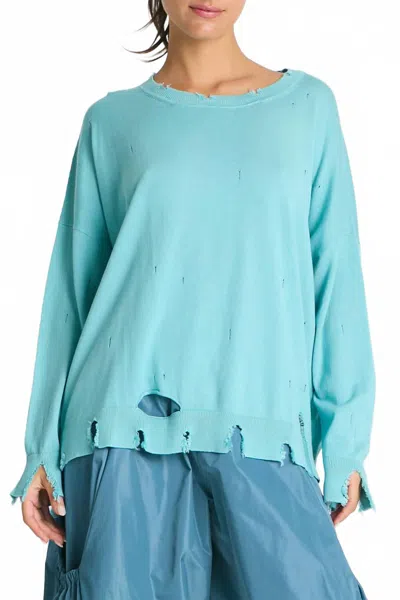 Planet By Lauren G Torn Sweater In Haze In Blue