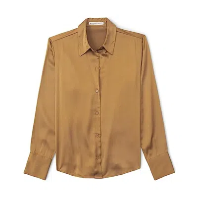 Abercrombie & Fitch Shirt Women's Gold Satin Long Sleeve Button-up Erk928 In Gold