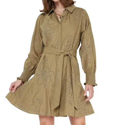 Current Air Floral Eyelet Mini Dress In Olive In Green