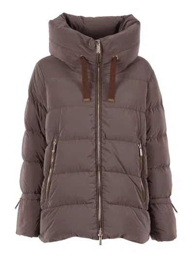 Moorer Hooded Puffer Jacket With Side Zip Pockets In Brown
