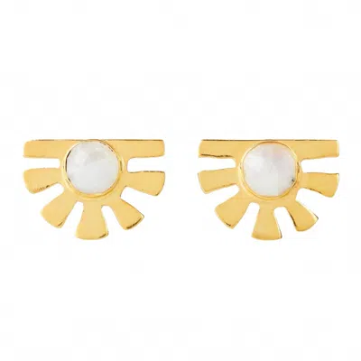 Elyssa Bass Designs Women's Moonstone Modern Sunburst Studs Earrings In Gold In Gold
