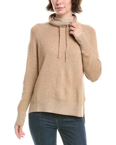 Forte Cashmere Plaited Drawstring Funnel Neck Cashmere Sweater In Brown