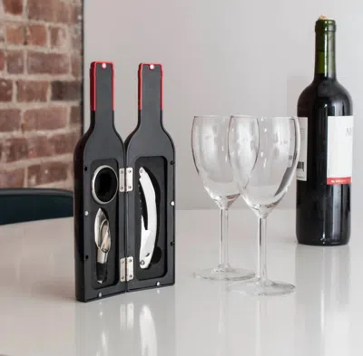 Kikkerland Wine Bottle Accessory Kit In Black In Black