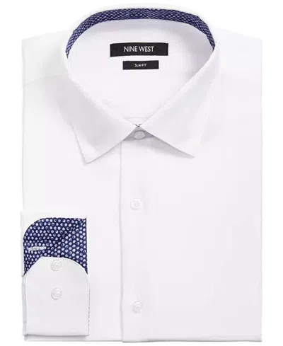 Nine West Dress Shirt Men's White Stretch Slim-fit Performance Fts288 In Blue