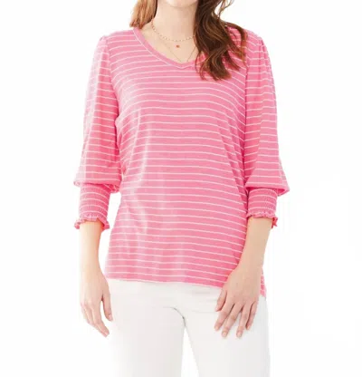 Fdj Smocked Cuffs Top In Flamingo In Pink