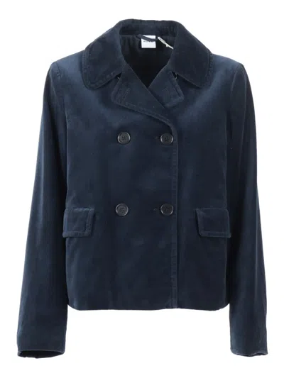 Aspesi Double-breasted Velvet-texture Jacket In Blue