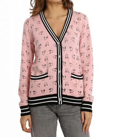 Minnie Rose Cotton Cashmere Sport Print Cardi In Pink Bellini In Multi
