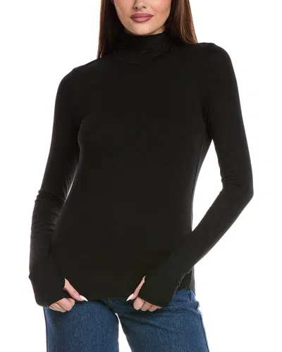 Majestic Cotton-cashmere Long Sleeve Turtleneck Top In Black