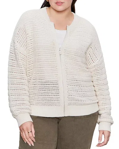 Sanctuary Open Knit Bomber Jacket Womens White Full Zip Long Sleeve Ups655 In White
