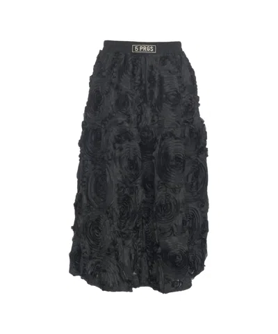 5*progress Midi Skirt With Floral Applications And Elastic Waist In Blue
