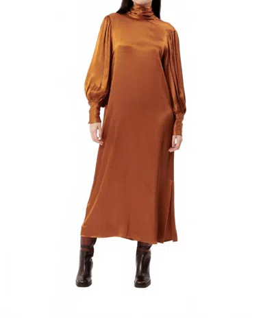 Frnch Long Sleeve Balloon Maxi Dress In Brown