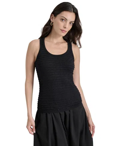 Dkny Sweater Top Women's Black Scoop Neck Sleeveless Pullover Fts1265 In Black