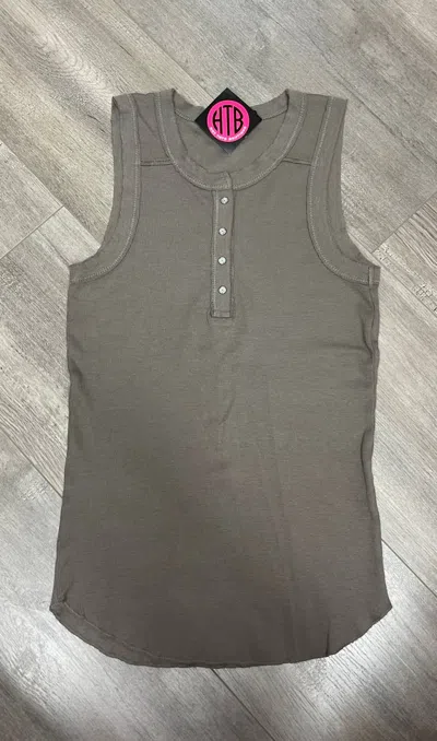 Crown Jewel Women's Henley Crew Tank In Bark In Gray