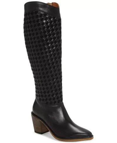 Lucky Brand Abeny Boots Women's Black Leather Snip Toe Knee-high Jobb1299 In Black
