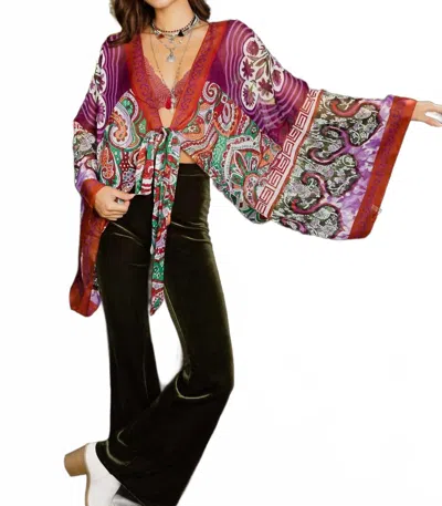 Leto Boho Chic Tie Front Wrap In Maroon In Multi