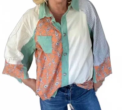 Pol Waiting On Time Button Down Shirt In Cream/orange In Multi