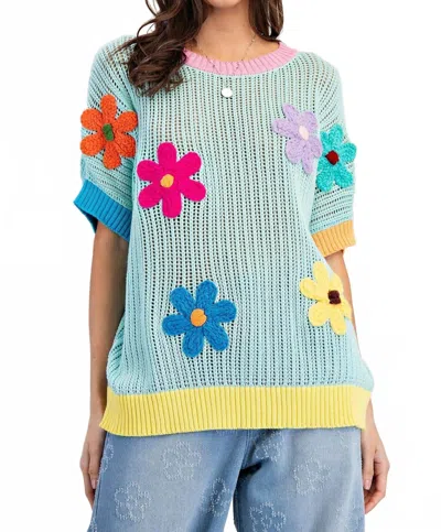 Easel Flower Patch Knit Sweater Pullover In Multi In Multi