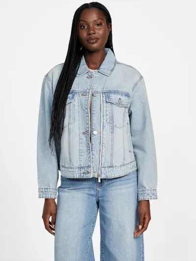 Guess Factory Seri Zip Denim Jacket In Blue