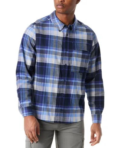 Bass Outdoor Shirt Men Blue Plaid Long Sleeve Button-up Classic Fit Mac187 In Blue