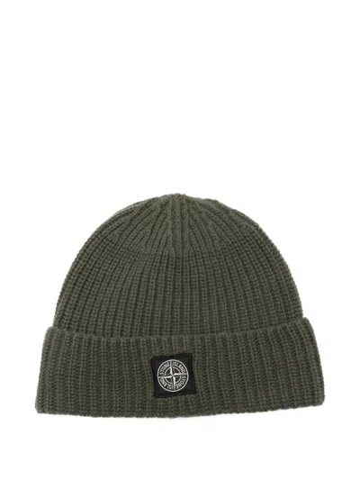 Stone Island Mens Green Brand-patch Ribbed Wool Beanie In Green