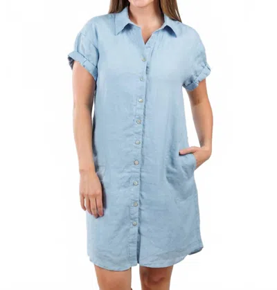 Finley Roll Sleeve Washed Linen Camp Dress In Fresh Blue In Blue