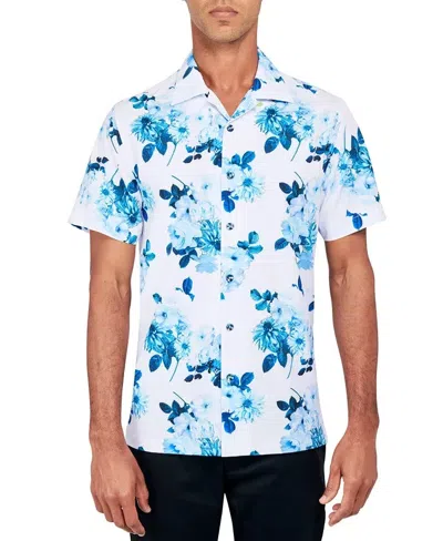 Society Of Threads Shirt Men Blue Floral Stretch Regular Fit Button Up Fts343 In Blue