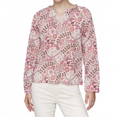 Charlie B Printed Raglan Long Sleeve Popover Blouse In Ditsy In Pink