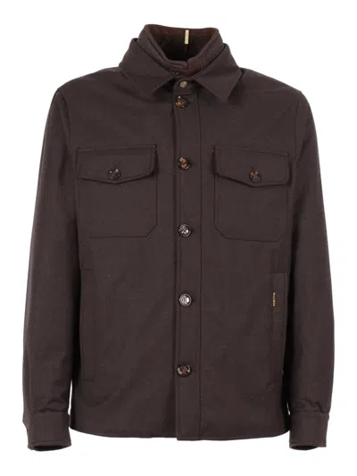 Moorer Classic Brown Button-up Jacket With Structured Collar In Brown