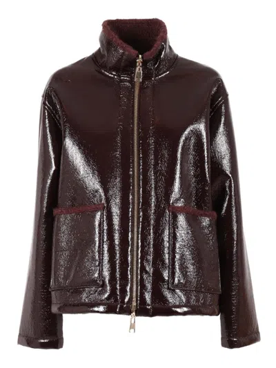 Lorena Antoniazzi Glossy Finish Jacket With High Collar In Brown