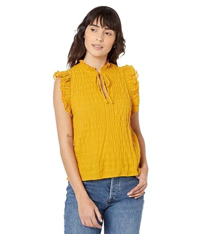 Bb Dakota By Steve Madden Top Women Yellow Shirred Flutter Sleeve Jdm921 In Yellow