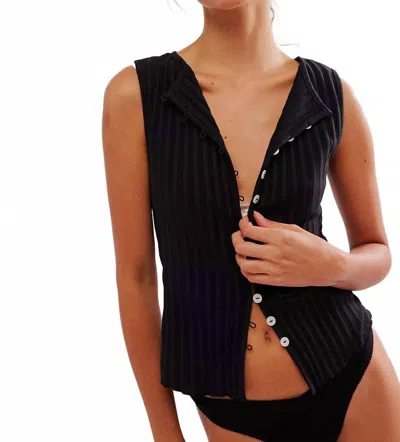 Free People Tilly Rib Button-up Top In Black