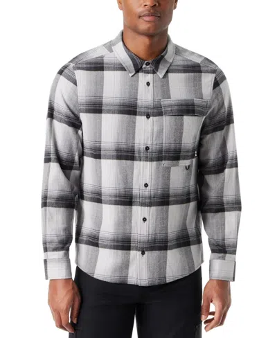 Bass Outdoor Flannel Shirt Mens Heather Gray Plaid Stretch Button-up Fts60 In Gray