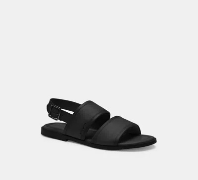 Coach Julian Cs034 Men's Black Leather Buckle Two-strap Sandals Zpo3963 In Black