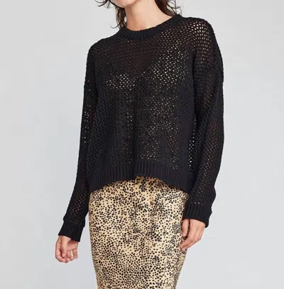Self Contrast Alanna Long Sleeve Fishnet Sweater In Black In Black