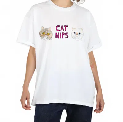 Unfortunate Portrait Cat Nips Boyfriend Tee In White In White