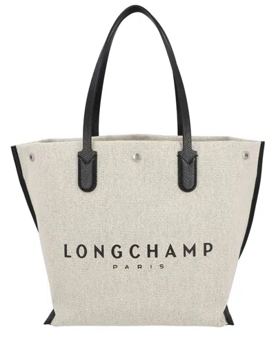 Longchamp Canvas Tote With Logo Print In White