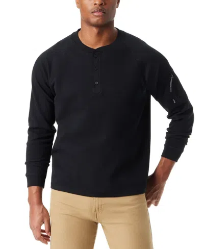 Bass Outdoor Top Mens Black Thermal Henley Neck Relaxed Fit Performance Fts30 In Black